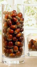 Acorns in a glass to add fall color.
