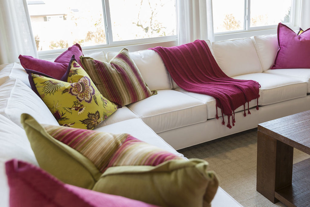 White Couch Red Accent Color Interior Designer