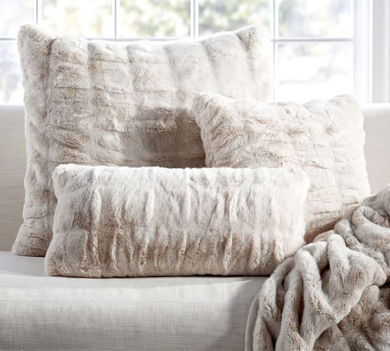 Ruched Faux Fur Pillow Cover - White After Labor Day - Decorating