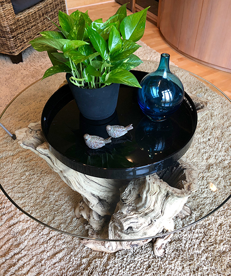 Small round glass coffee table - Details Full Service Interiors - Interior Designer in Mass