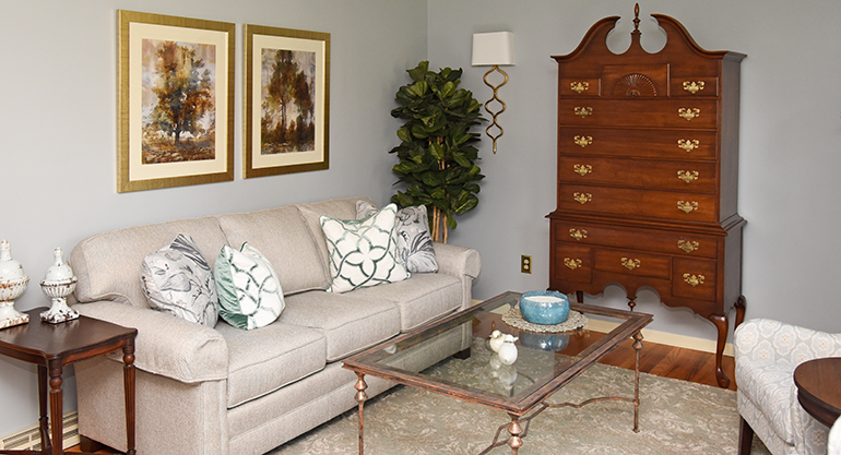 Fresh Blue Updated Living Room With Antiques - Details Full Service Interiors - Mass Interior Design