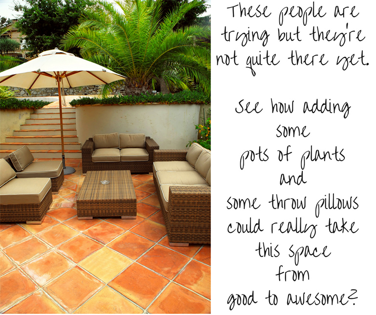 Adding potted plants and throw pillows to outdoor spaces - Details Full Service Interiors - Interior Decorating in Monson
