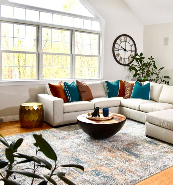 Light, Bright, and Moderns Colorful Family Room - Details Full Service Interiors - Interior Designer Near Me