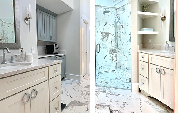 Bathroom Remodel - White Marble Tile Shower - Details Full Service Interiors