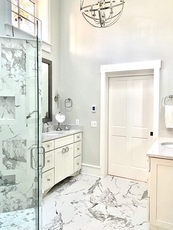 White Marble Tile With White Vanity - Get Your Dream House - Hilton Head SC
