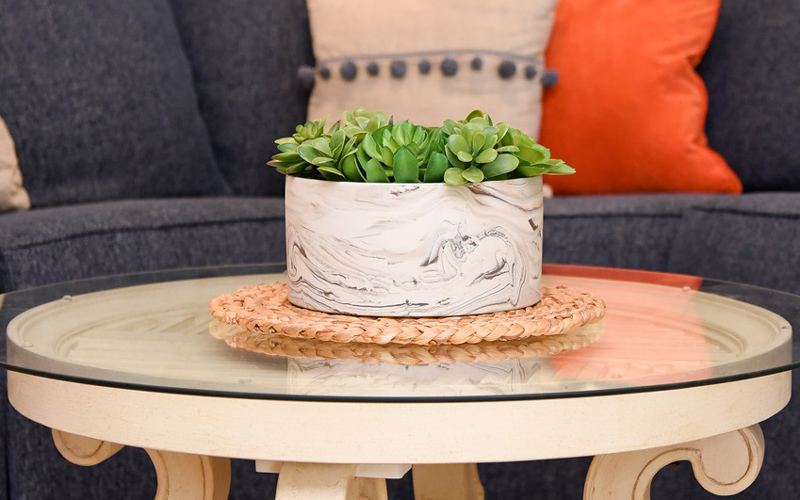 Blue Sofa - Accessories - Orange Pillow - Succulents - Furniture You Need To have - Details Interiors