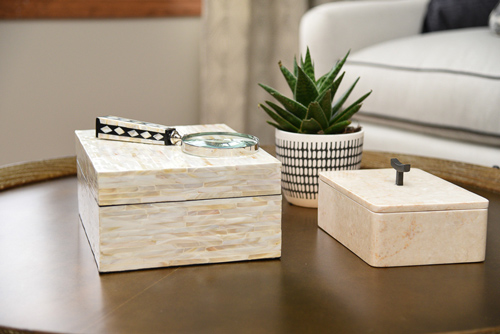 White Bone Decorative Boxes With Succulent - One Piece of Furniture You Need To have In Western MA - Details Interiors