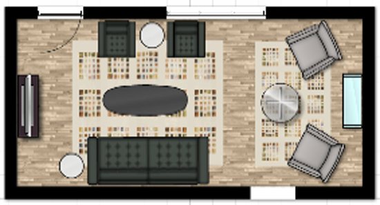 Break up a long narrow room - Interior Design Plan`