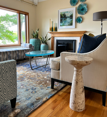 Colorful Blue Living Room - Details Interiors - Monson Massachusetts